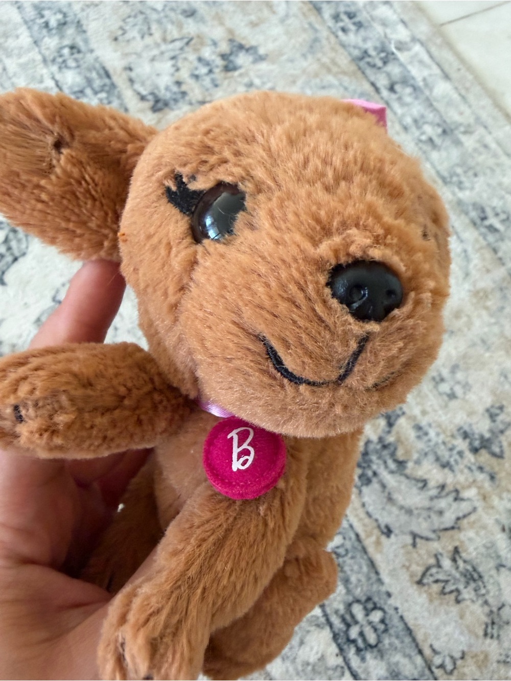 Barbie Brown Plush Puppy with Pink 'B' Collar Charm